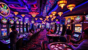 Game category selection screen showing slots, table games, live dealer options, and sports guides with visual icons